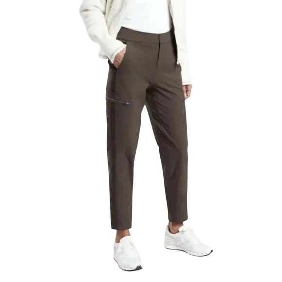 Athleta Wander Hybrid Pant Walnut Brown Ribbon Trim Ankle Pants Women's Size 6 - Picture 10 of 12